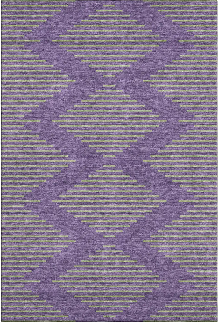 Purple And Lime Green Geometric Washable Area Rug With UV Protection Photo 1