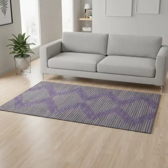 Purple And Lime Green Geometric Washable Area Rug With UV Protection Photo 2