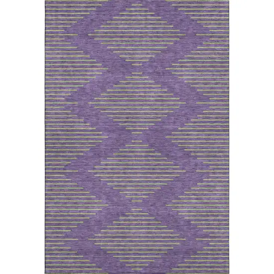 Purple And Lime Green Geometric Washable Area Rug With UV Protection Photo 1