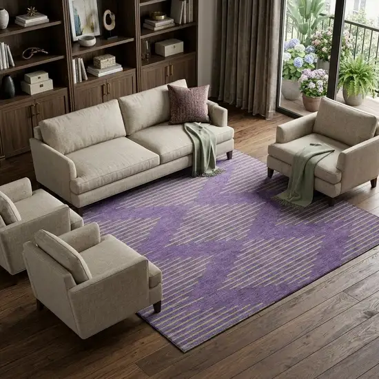 Purple And Lime Green Geometric Washable Area Rug With UV Protection Photo 1