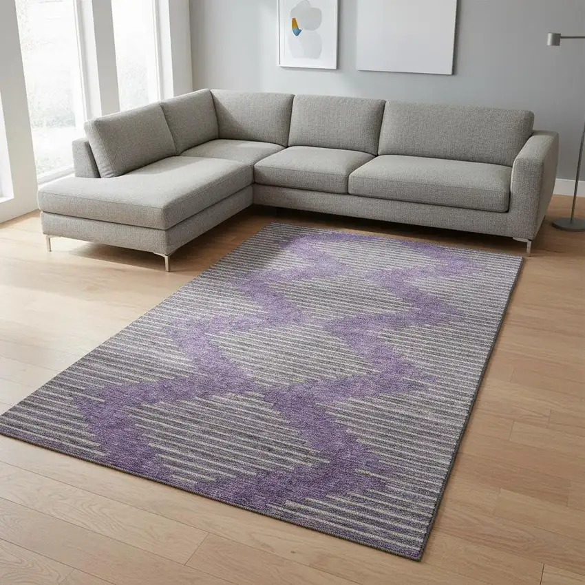 Purple And Lime Green Geometric Washable Area Rug With UV Protection Photo 2