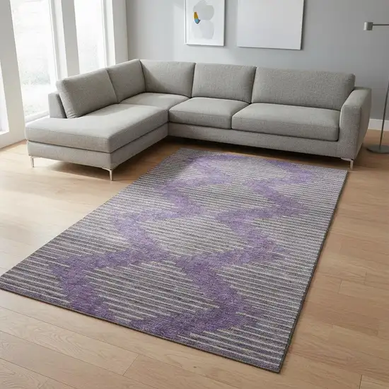 Purple And Lime Green Geometric Washable Area Rug With UV Protection Photo 2