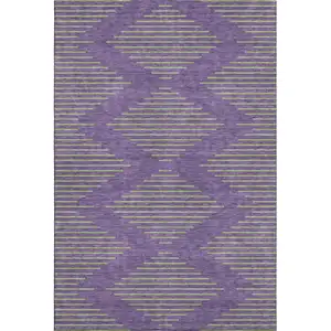 Photo of Purple And Lime Green Geometric Washable Area Rug With UV Protection