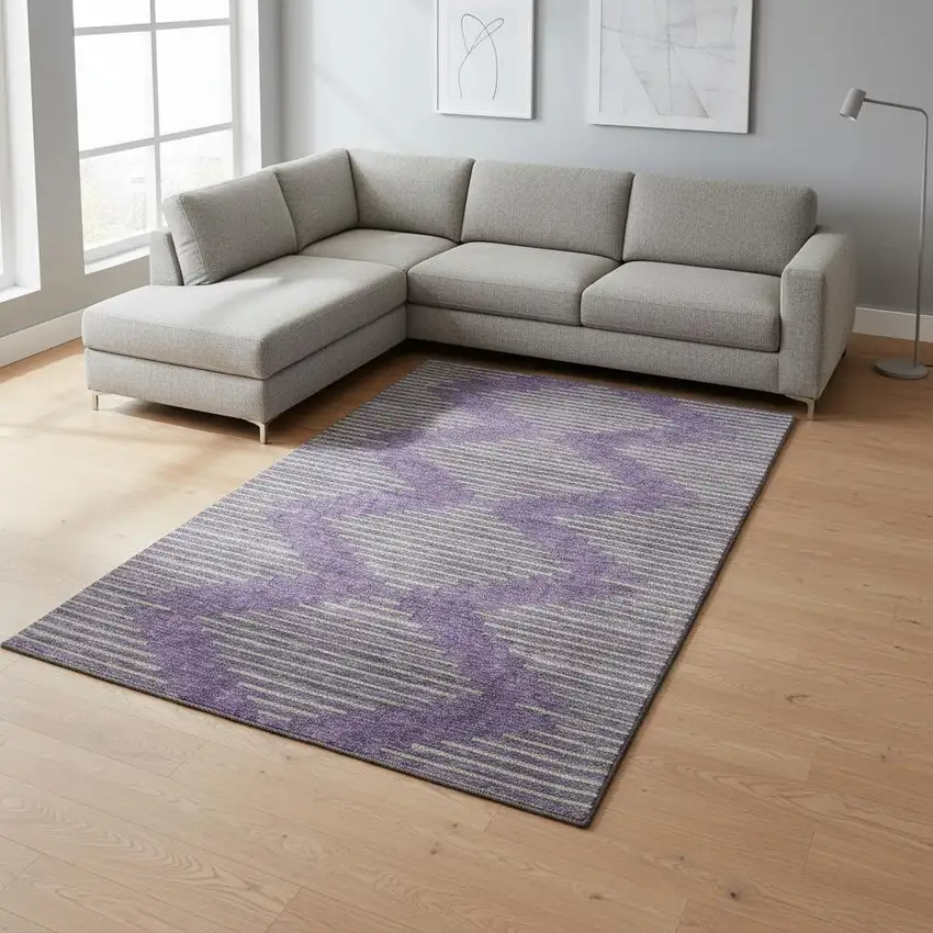 Purple And Lime Green Geometric Washable Area Rug With UV Protection Photo 2