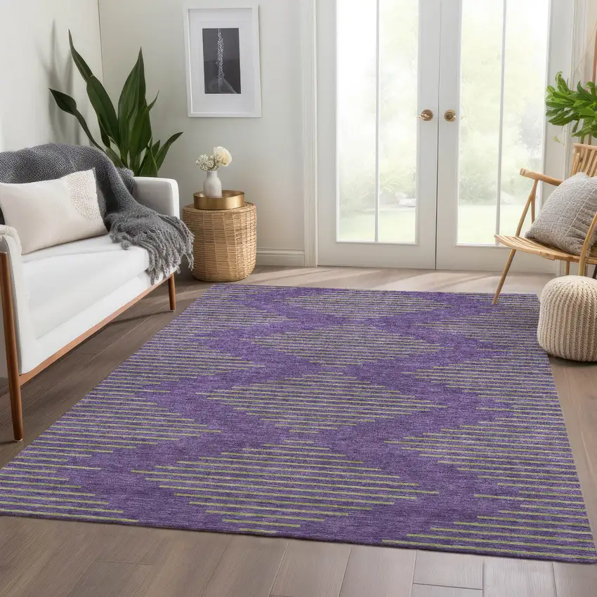 Purple And Lime Green Geometric Washable Area Rug With UV Protection Photo 4