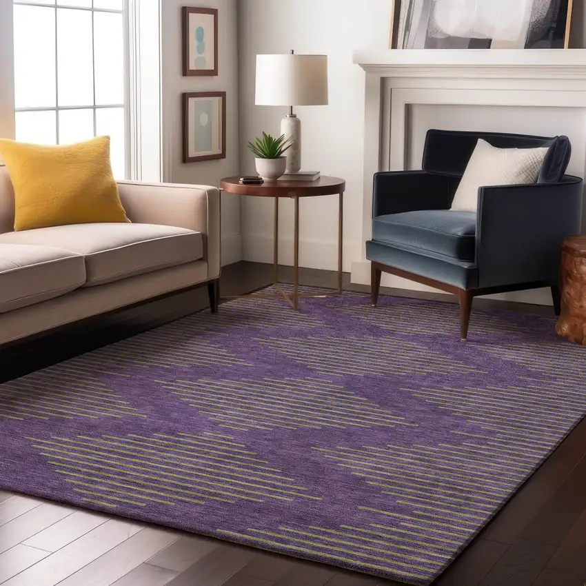 Purple And Lime Green Geometric Washable Area Rug With UV Protection Photo 3