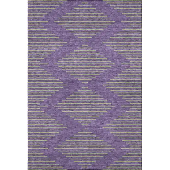 Purple And Lime Green Geometric Washable Area Rug With UV Protection Photo 2