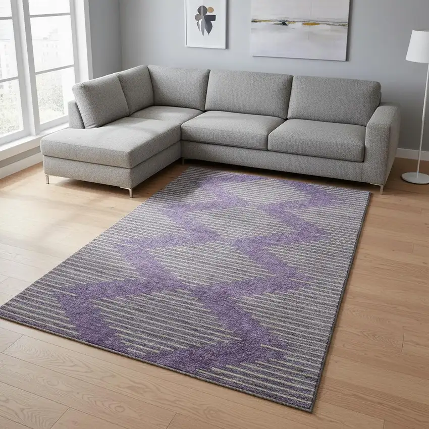 Purple And Lime Green Geometric Washable Area Rug With UV Protection Photo 2