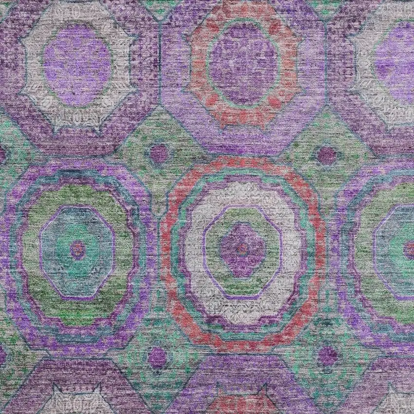 Purple And Lime Green Geometric Washable Area Rug With UV Protection Photo 3