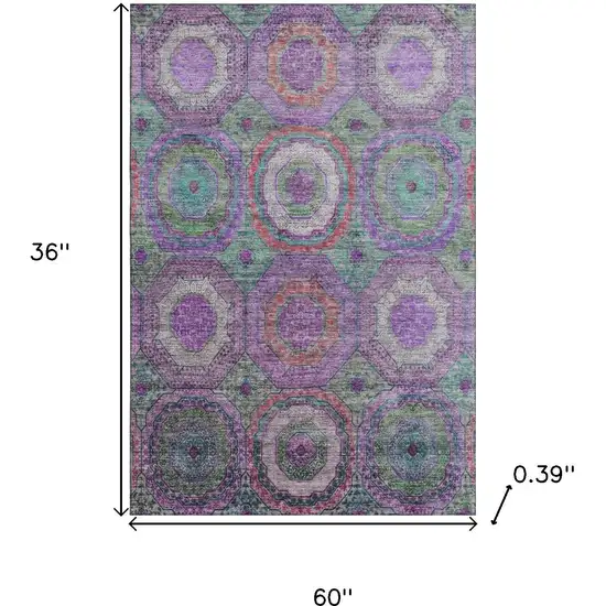 Purple And Lime Green Geometric Washable Area Rug With UV Protection Photo 9