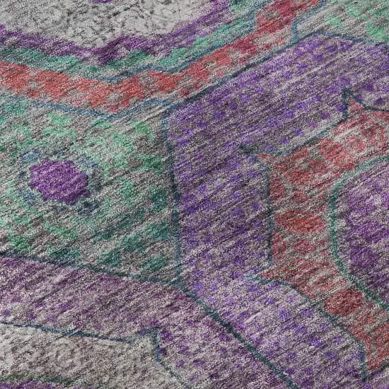 Purple And Lime Green Geometric Washable Area Rug With UV Protection Photo 8