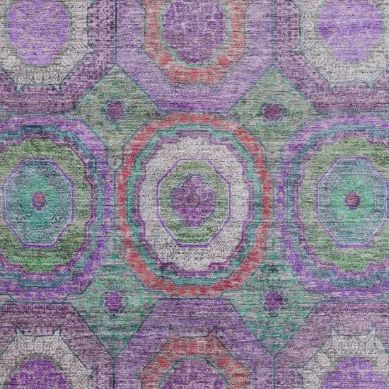 Purple And Lime Green Geometric Washable Area Rug With UV Protection Photo 3