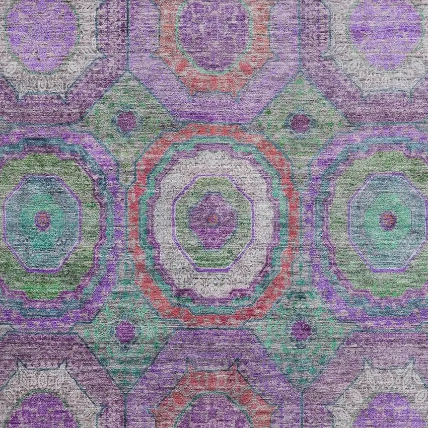 Purple And Lime Green Geometric Washable Area Rug With UV Protection Photo 3