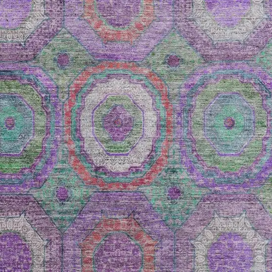 Purple And Lime Green Geometric Washable Area Rug With UV Protection Photo 3