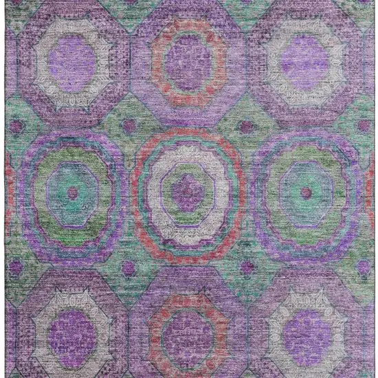 Purple And Lime Green Geometric Washable Area Rug With UV Protection Photo 4