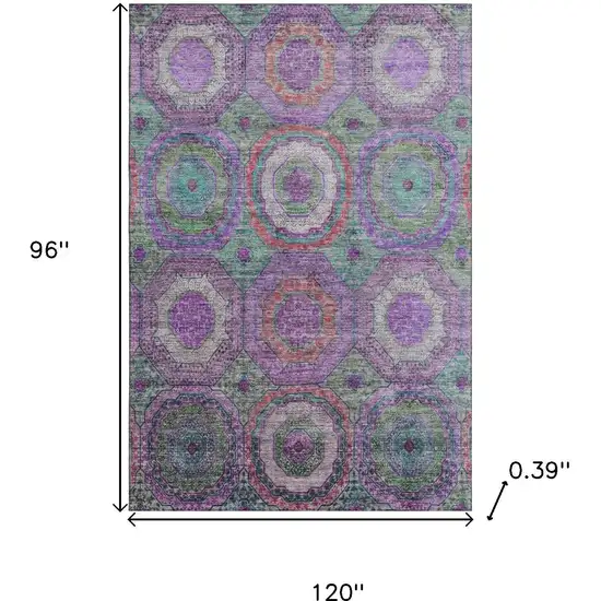 Purple And Lime Green Geometric Washable Area Rug With UV Protection Photo 9