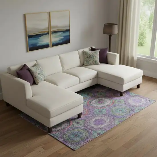 Purple And Lime Green Geometric Washable Area Rug With UV Protection Photo 2