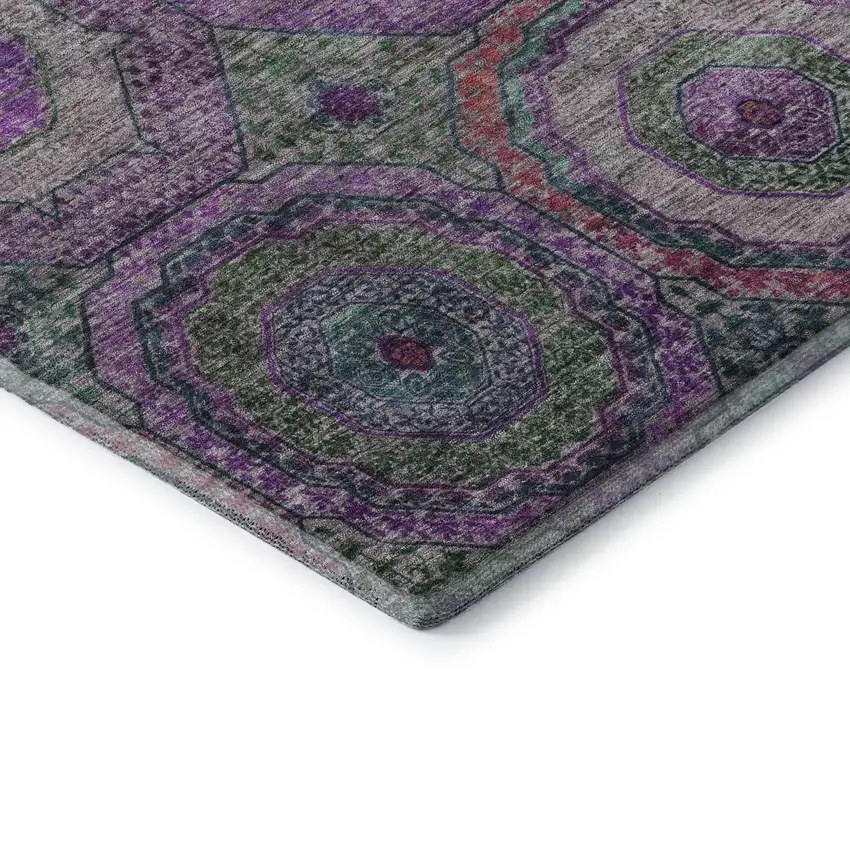 Purple And Lime Green Geometric Washable Area Rug With UV Protection Photo 7