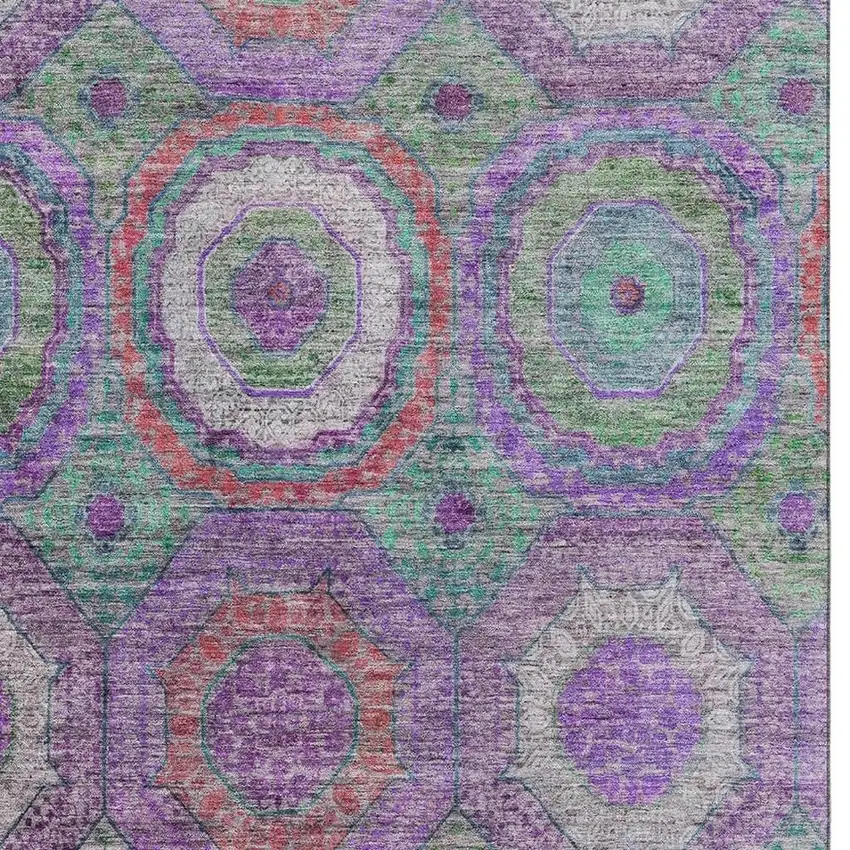 Purple And Lime Green Geometric Washable Area Rug With UV Protection Photo 3
