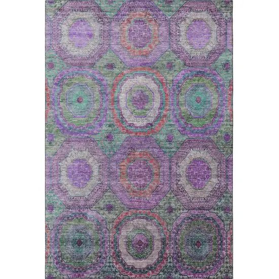 Purple And Lime Green Geometric Washable Area Rug With UV Protection Photo 4