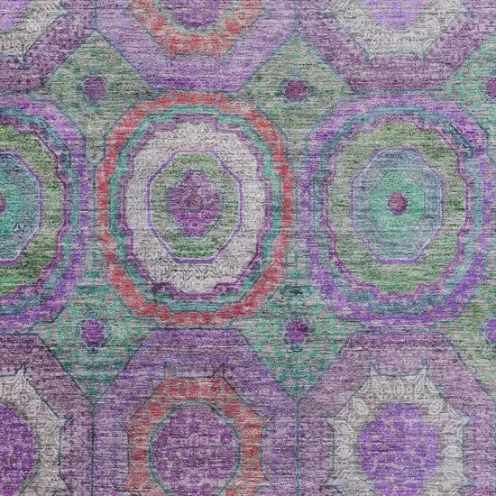 Purple And Lime Green Geometric Washable Area Rug With UV Protection Photo 3