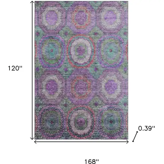 Purple And Lime Green Geometric Washable Area Rug With UV Protection Photo 9