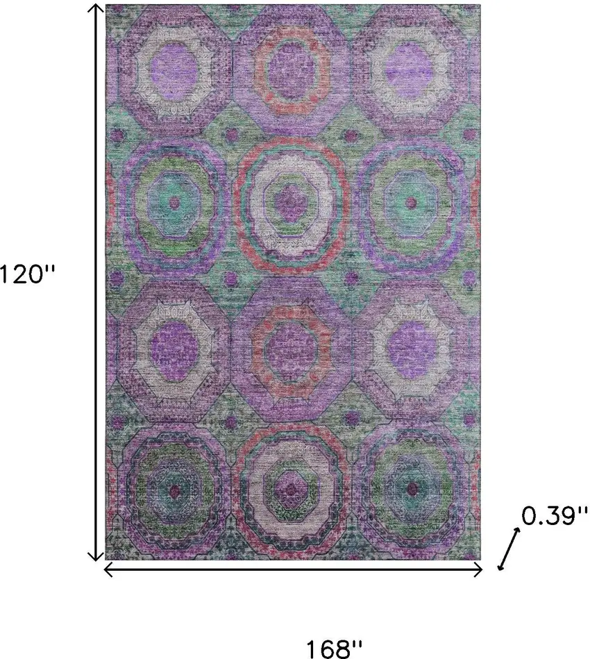 Purple And Lime Green Geometric Washable Area Rug With UV Protection Photo 9