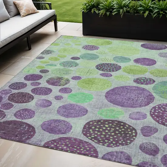 Purple And Lime Green Geometric Washable Indoor Outdoor Area Rug Photo 2