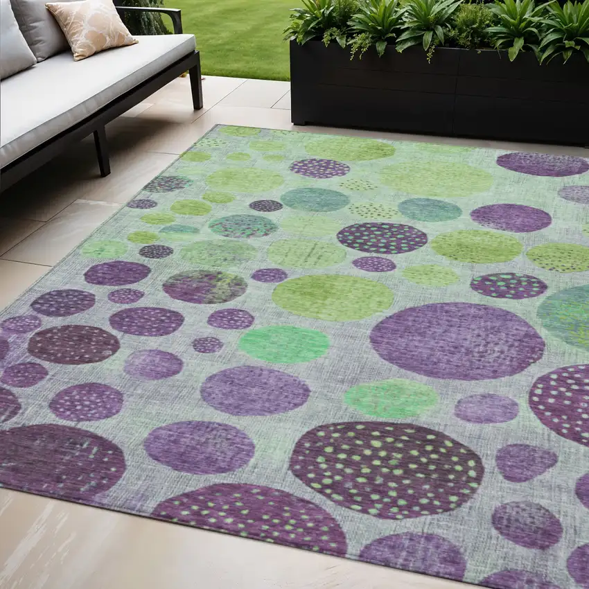 Purple And Lime Green Geometric Washable Indoor Outdoor Area Rug Photo 2
