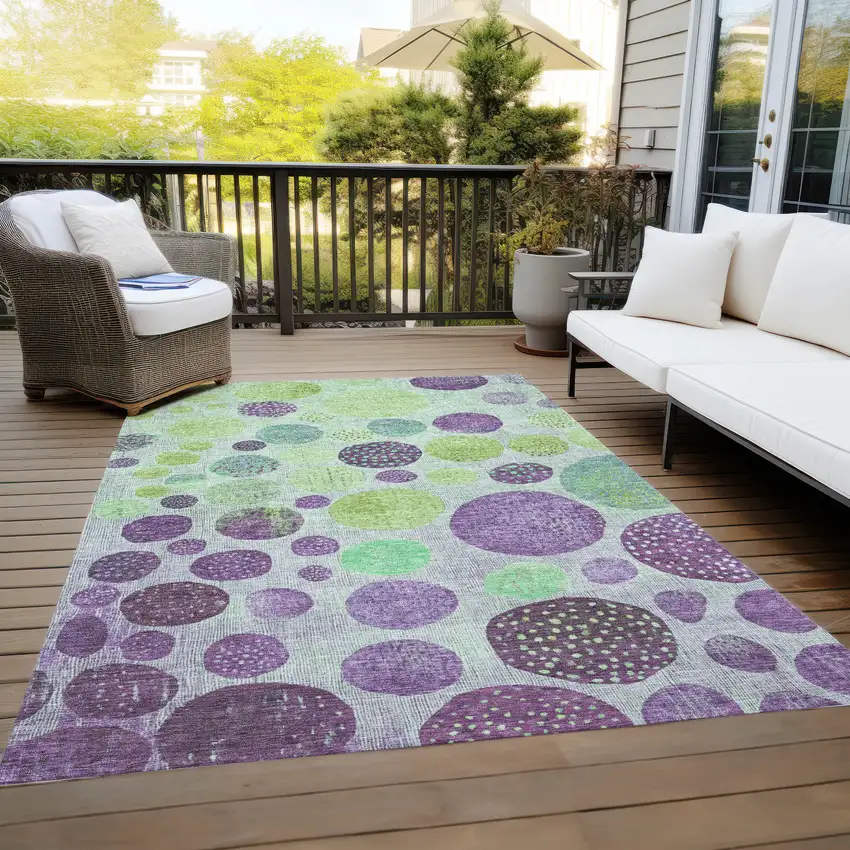 Purple And Lime Green Geometric Washable Indoor Outdoor Area Rug Photo 8