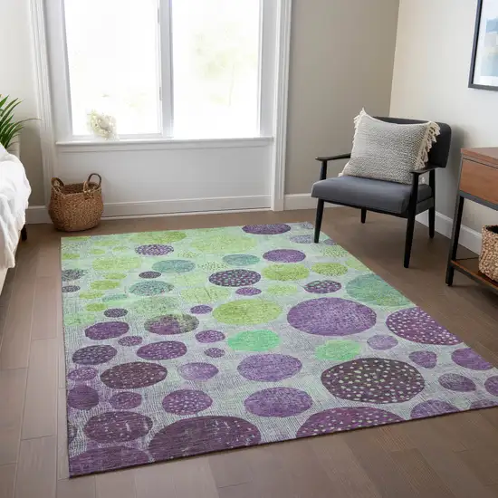 Purple And Lime Green Geometric Washable Indoor Outdoor Area Rug Photo 7
