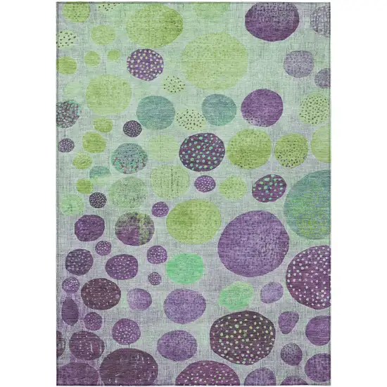Purple And Lime Green Geometric Washable Indoor Outdoor Area Rug Photo 9