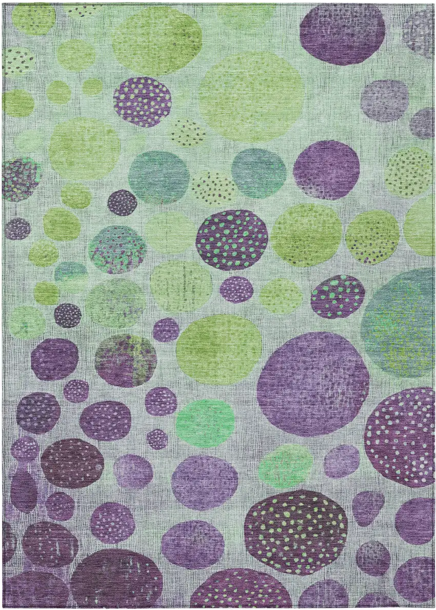 Purple And Lime Green Geometric Washable Indoor Outdoor Area Rug Photo 9