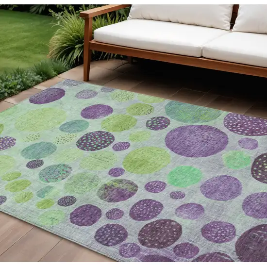 Purple And Lime Green Geometric Washable Indoor Outdoor Area Rug Photo 2