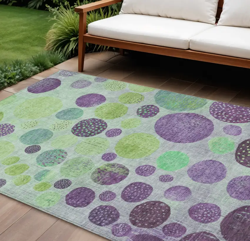 Purple And Lime Green Geometric Washable Indoor Outdoor Area Rug Photo 2