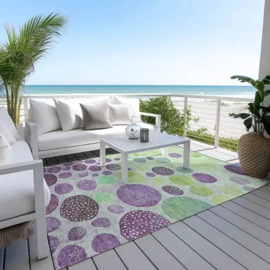 Purple And Lime Green Geometric Washable Indoor Outdoor Area Rug Photo 5