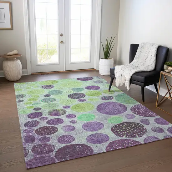 Purple And Lime Green Geometric Washable Indoor Outdoor Area Rug Photo 6