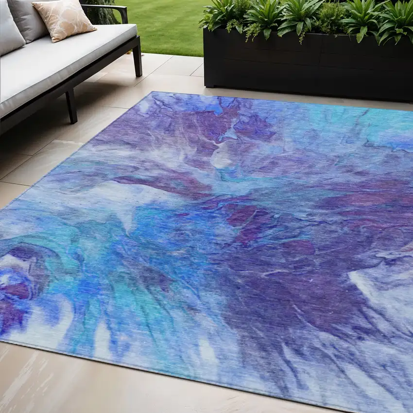 Purple And Navy Blue Abstract Washable Indoor Outdoor Area Rug Photo 1