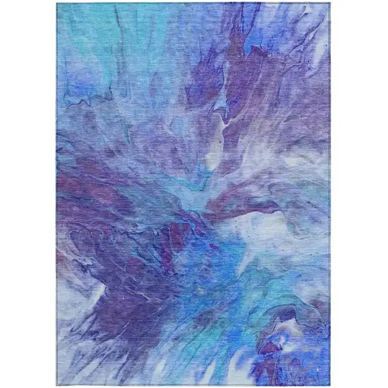 Purple And Navy Blue Abstract Washable Indoor Outdoor Area Rug Photo 6