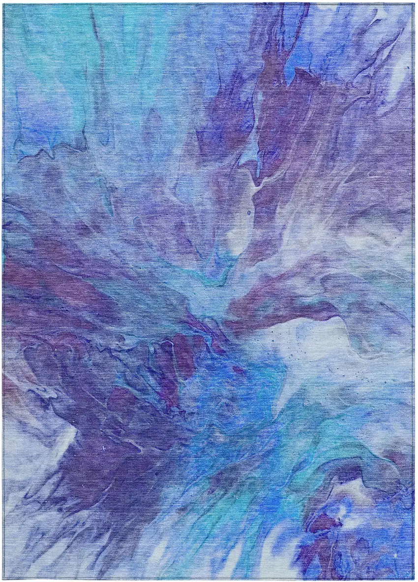 Purple And Navy Blue Abstract Washable Indoor Outdoor Area Rug Photo 6