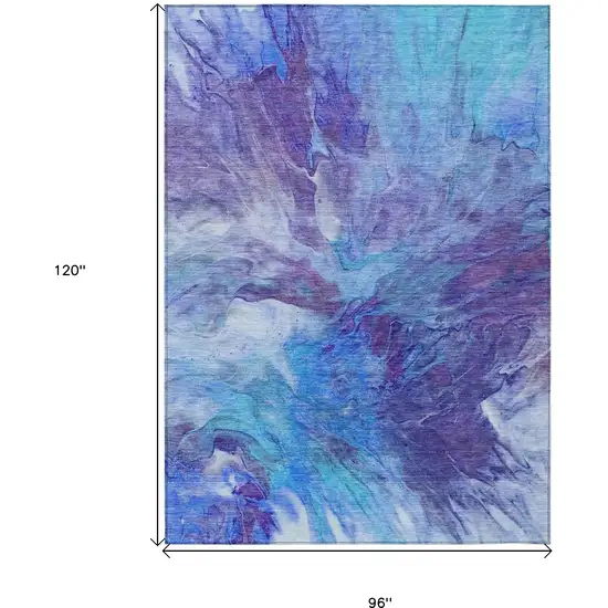 Purple And Navy Blue Abstract Washable Indoor Outdoor Area Rug Photo 3