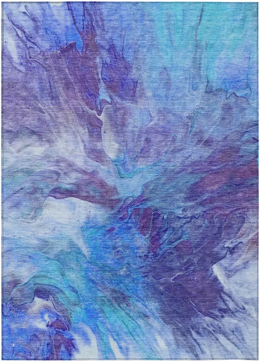 Purple And Navy Blue Abstract Washable Indoor Outdoor Area Rug Photo 1