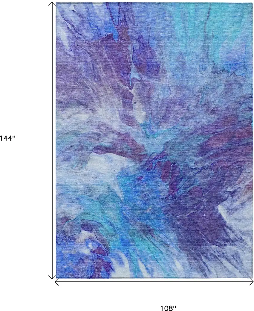 Purple And Navy Blue Abstract Washable Indoor Outdoor Area Rug Photo 3