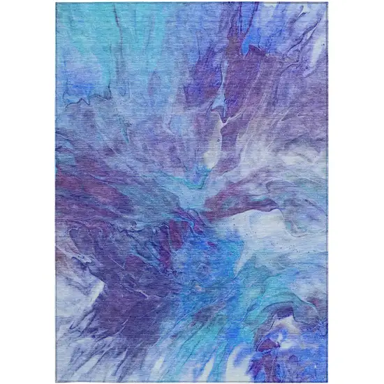 Purple And Navy Blue Abstract Washable Indoor Outdoor Area Rug Photo 6