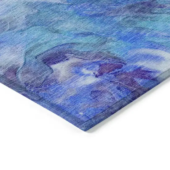 Purple And Navy Blue Abstract Washable Indoor Outdoor Area Rug Photo 3