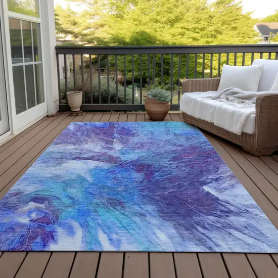 Purple And Navy Blue Abstract Washable Indoor Outdoor Area Rug Photo 7