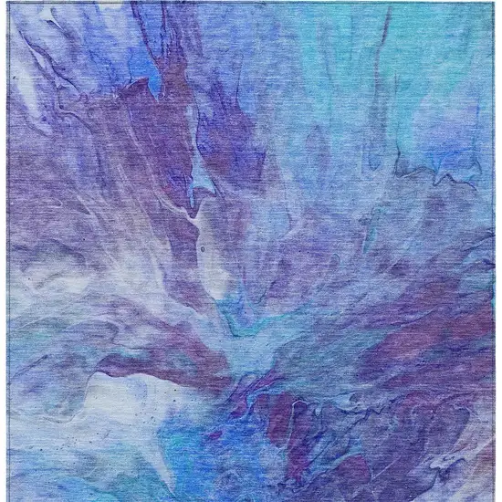 Purple And Navy Blue Abstract Washable Indoor Outdoor Area Rug Photo 6