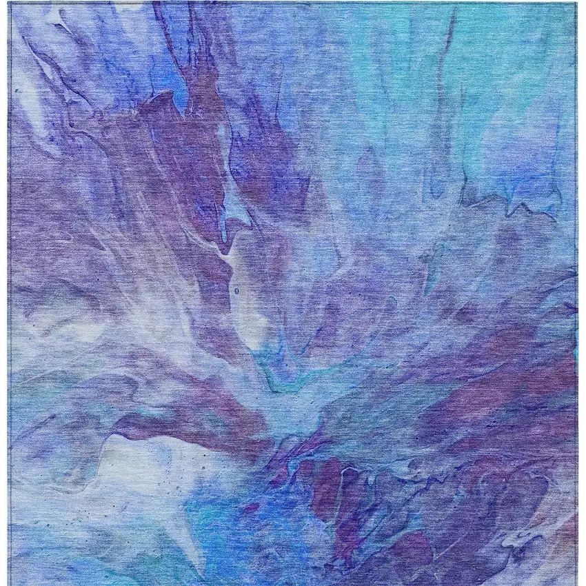 Purple And Navy Blue Abstract Washable Indoor Outdoor Area Rug Photo 6