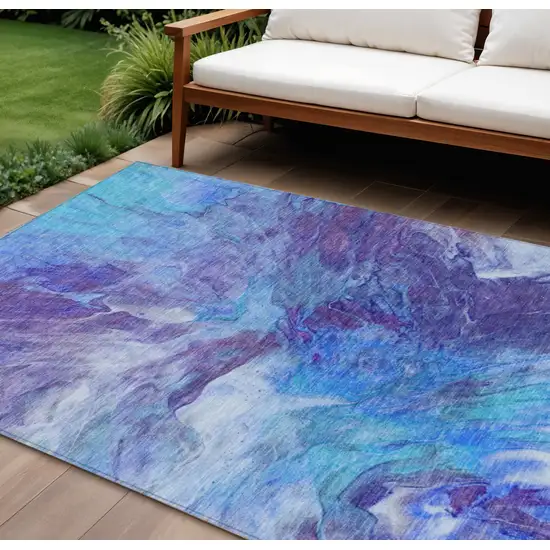 Purple And Navy Blue Abstract Washable Indoor Outdoor Area Rug Photo 1
