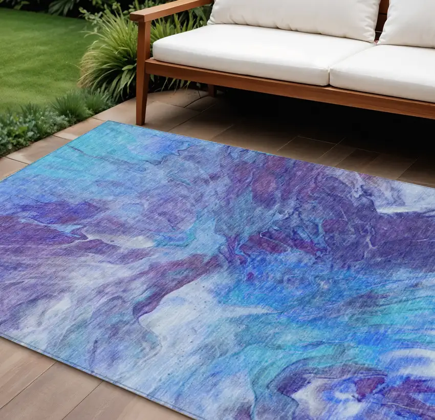 Purple And Navy Blue Abstract Washable Indoor Outdoor Area Rug Photo 1